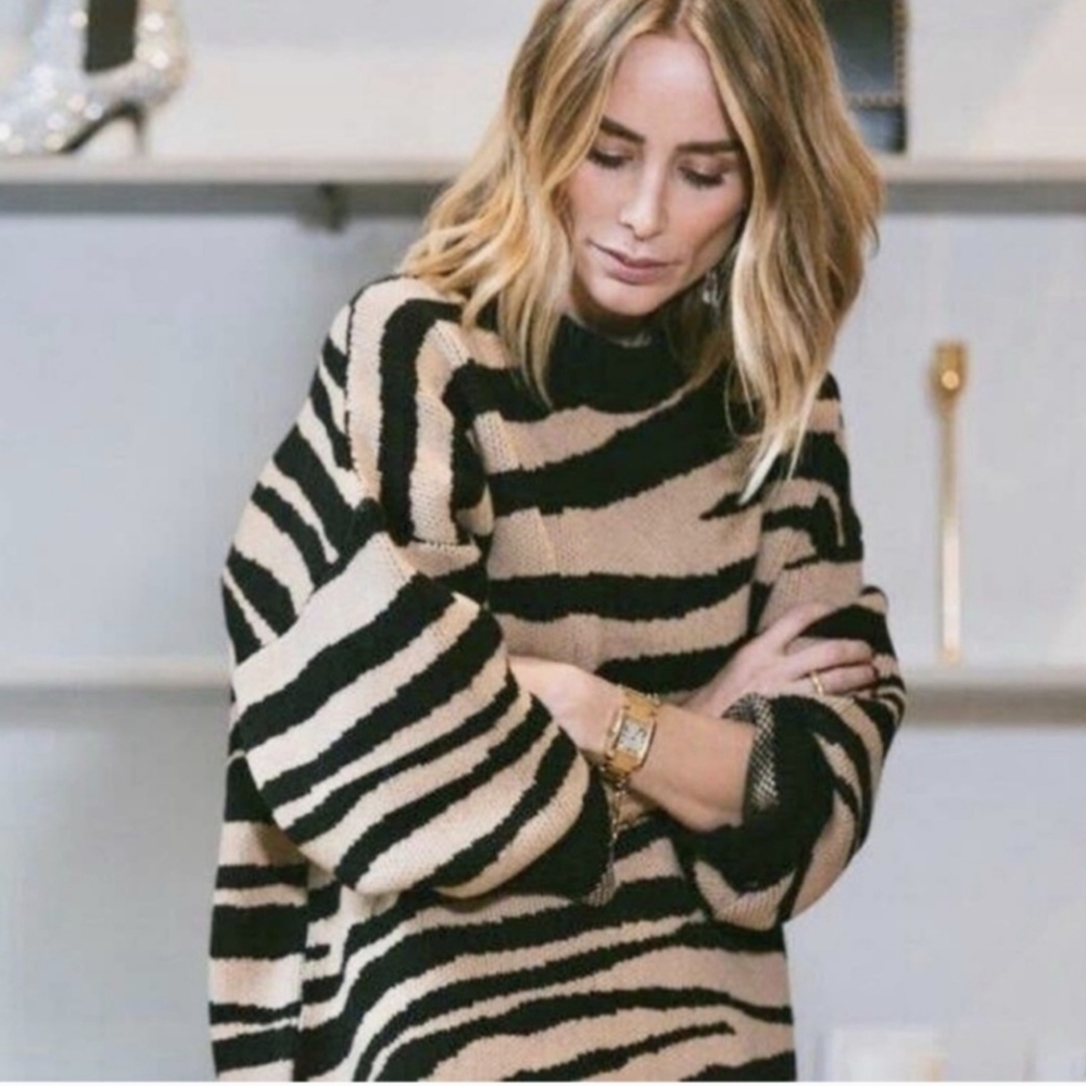 Anine Bing Cheyenne Zebra-Print Cashmere Sweater